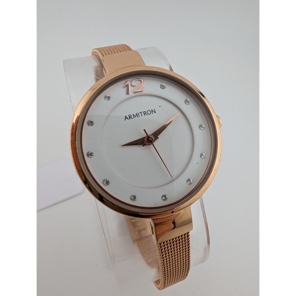Armitron Watch Women 30mm Case Rose Gold Mesh‎ Metal Band 76/5465- New Battery